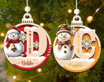 Personalized Wooden Snowman Ornaments, Custom Letter Name Christmas Decoration 2025, Family Holiday Keepsake Gift for Kids and Loved Ones