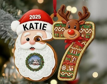 Personalized 67 Christmas Ornament 2025, Custom Name Wooden Ornament with Santa & Reindeer, Funny Teen Slang Gift for Boys Girls Teens