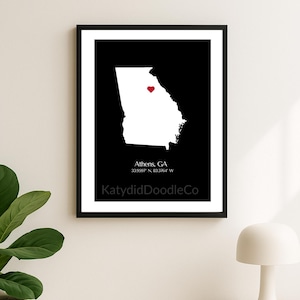 Athens GA Printable Map – UGA Wall Art, Georgia State Decor, Digital Download, Housewarming Gift