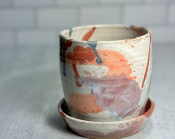 Small Planter in White with Rainbow Splatter / Handmade Wheel-Thrown Pottery / Ceramic