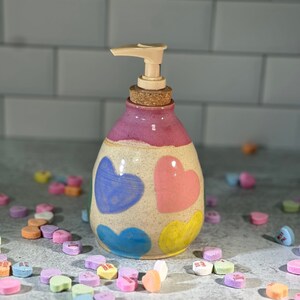 Soap/Lotion pump bottle with pastel hearts image 1