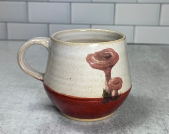 Spring Mushroom Mug in Red / 12 oz / Handmade Wheel-Thrown Pottery / Ceramic