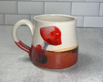 Spring Mushroom Mug in Red / 12 oz / Handmade Wheel-Thrown Pottery / Ceramic