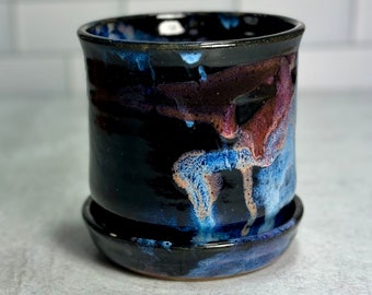 Small Planter in Black with Rainbow Splatter / Handmade Wheel-Thrown Pottery / Ceramic