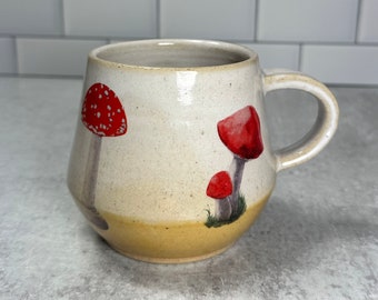 Spring Mushroom Mug in Yellow / 14 oz / Handmade Wheel-Thrown Pottery / Ceramic