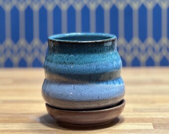 Small Planter in Blue-Green & Lavender / Handmade Wheel-Thrown Pottery / Ceramic