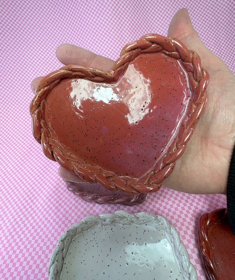 Heart-shaped trinket dish with braided edge // Spoon Rest, Candle Holder, Jewelry Tray or Soap Dish // Gifts for Her image 4