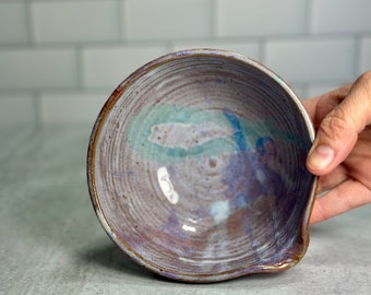 Lavender Spout Bowl with Rainbow Splatter / Soup, Cereal or Salad Bowl / Handmade Wheel-Thrown Pottery / Ceramic