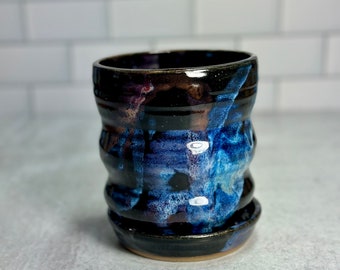 Small Planter in Black with Rainbow Splatter / Handmade Wheel-Thrown Pottery / Ceramic