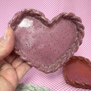 Heart-shaped trinket dish with braided edge // Spoon Rest, Candle Holder, Jewelry Tray or Soap Dish // Gifts for Her image 1