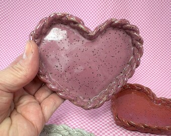 Heart-shaped trinket dish with braided edge // Spoon Rest, Candle Holder, Jewelry Tray or Soap Dish // Gifts for Her