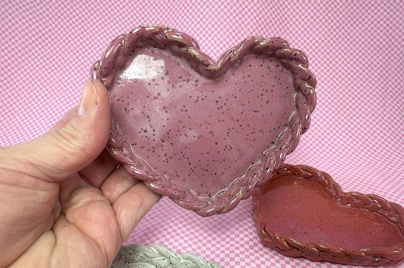 Heart-shaped trinket dish with braided edge // Spoon Rest, Candle Holder, Jewelry Tray or Soap Dish // Gifts for Her image 1