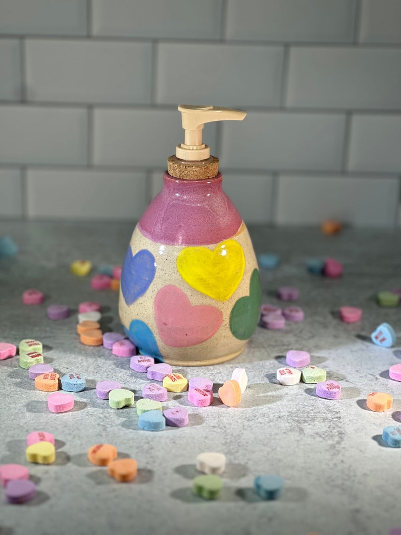 Soap/Lotion pump bottle with pastel hearts image 2