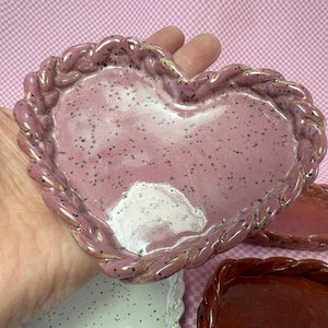 Heart-shaped trinket dish with braided edge // Spoon Rest, Candle Holder, Jewelry Tray or Soap Dish // Gifts for Her image 2