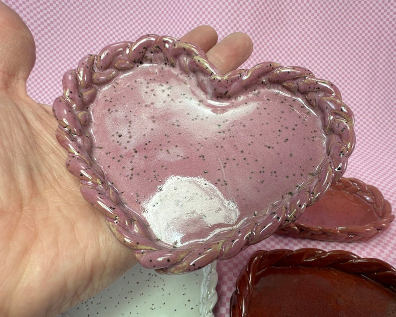 Heart-shaped trinket dish with braided edge // Spoon Rest, Candle Holder, Jewelry Tray or Soap Dish // Gifts for Her image 2