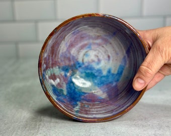 Lavender Bowl with Rainbow Splatter / Soup, Cereal or Salad Bowl / Handmade Wheel-Thrown Pottery / Ceramic