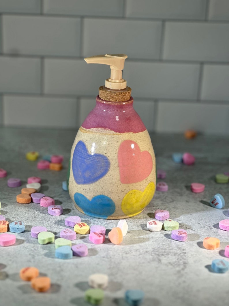 Soap/Lotion pump bottle with pastel hearts image 1