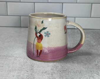 Spring Floral Mug in pink / 12 oz / Handmade Wheel-Thrown Pottery / Ceramic