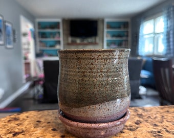 Small Planter in Blue-Green & Lavender / Handmade Wheel-Thrown Pottery / Ceramic