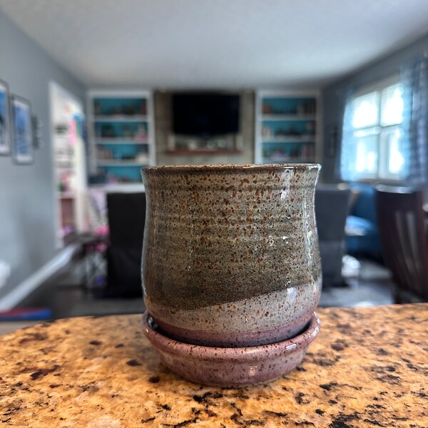 Small Planter in Blue-Green & Lavender / Handmade Wheel-Thrown Pottery / Ceramic