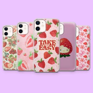 Strawberry Phone Case Fruits Kawaii Food Cover for iPhone 16Pro, 15, 14, 13, 12, Samsung S25, S24, S23, S22, A16, A56, A55, Pixel 9, 9Pro