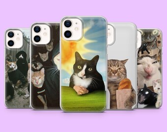 Funny Cat Phone Case Silly Cute Animal Cover for iPhone 16Pro, 15, 14, 13, 12, Samsung S25, S24, S23, S22, A16, A56, A55, Pixel 9, 9Pro