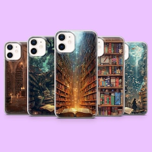 Fantasy Bookish Phone Case Library Cover for iPhone 16Pro, 15, 14, 13, 12, Samsung S25, S24, S23, S22, A16, A56, A55, Pixel 9, 9Pro