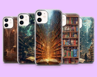 Fantasy Bookish Phone Case Library Cover for iPhone 16Pro, 15, 14, 13, 12, Samsung S25, S24, S23, S22, A16, A56, A55, Pixel 9, 9Pro