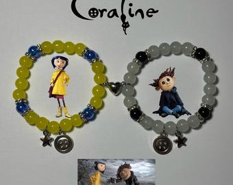 Coraline & Wybie Matching Bracelets: Handmade Beaded Couple Jewelry