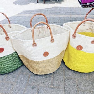 Large African Sisal Basket: Boho Decor Organizer, Handmade Kiondo