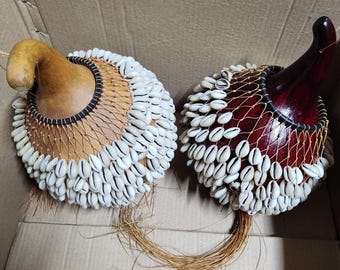 プロ仕様のひょうたんシェケレ、民族打楽器、調節可能な底ネット、職人