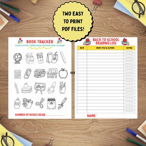 Back to School Reading Log for Kids Digital Download - Kids Reading Chart Printable - Children&#39;s Book Tracker - Student Reading