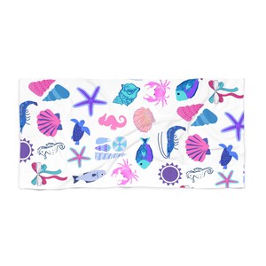 Colorful Beach Towel with Sea Creatures, Summer Fun Towel, Ocean Vibes, Poolside Accessory, Beach Day Essential, Family Vacation Must-Have