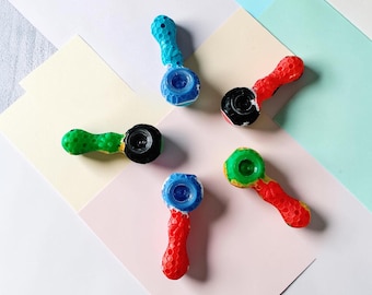 Honeycomb Silicone Pipe With Glass Bowl & Scooper Utensil