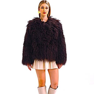 Genuine Tibetan Shearling Jacket – Natural Brown Curly Mongolian Shearling Coat for Women, Luxurious Winter Outerwear, Boho Chic Style