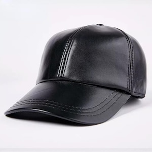 Unisex Leather Baseball Hat – Genuine Leather Winter Cap – Handmade Black Leather Hat – Warm & Stylish Accessory