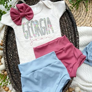 Personalized blue and pink newborn outfit, custom name girl, coming home outfit for baby girl, baby girl outfit
