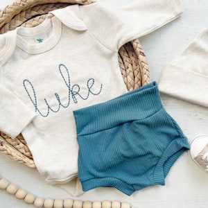Roupa azul personalizada para recém-nascido, nome personalizado para menino, roupa para voltar para casa para menino, roupa para menino, roupa para hospital para menino, fotos de família