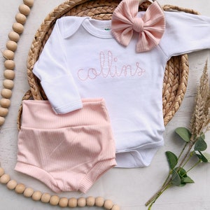 Personalized pink newborn outfit,custom name girl, coming home outfit for baby girl, baby girl outfit, hospital outfit girl baby pictures