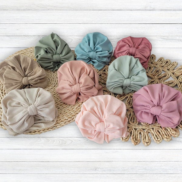 Ribbed baby handmade turban Baby fabric, toddler hair accessory, matching sibling hats, neutral headband for baby