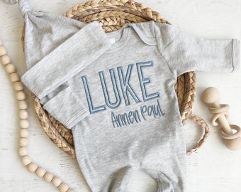 Personalized name blue baby newborn outfit coming home outfit for baby boy baby outfit pictures hospital outfit for boy baby shower gift