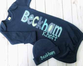 baby boy gown and hat set