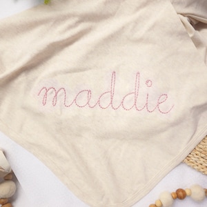 Personalized oatmeal and beige vintage stitch footie with bow or hat, custom gender neutral coming home outfit, baby shower gift image 10