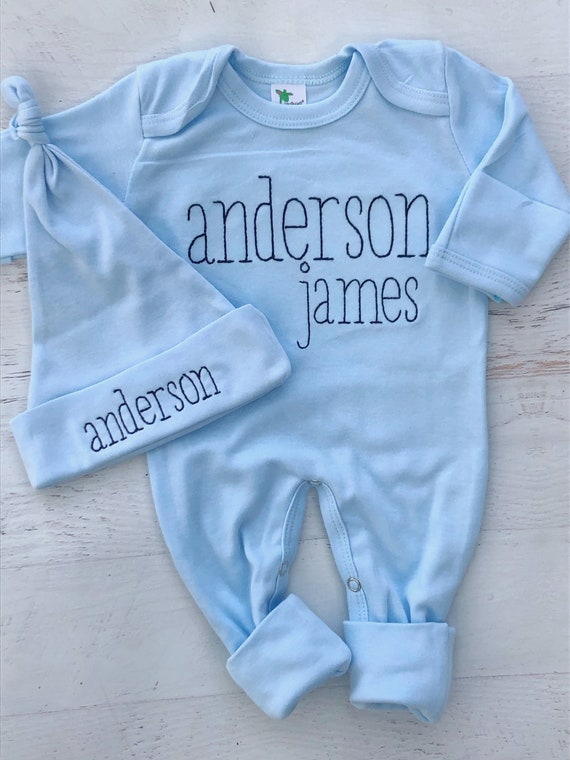 Personalized Baby Blue Romper Custom Infant Boy Coming Home
