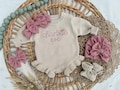Personalized newborn knit ruffle sweater baby outfit, Custom cotton knitted baby bodysuit, coming home outfit