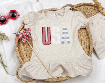 USA toddler outfit, fourth of July baby girl outfit, red white and blue summer outfit