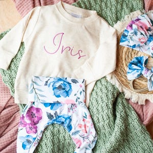 Personalized Floral Newborn Baby Girl Outfit,custom name girl, coming home outfit for baby girl, baby girl outfit, hospital outfit girl