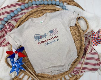 America turns 250 baby outfit, Fourth of July baby airplane outfit, USA