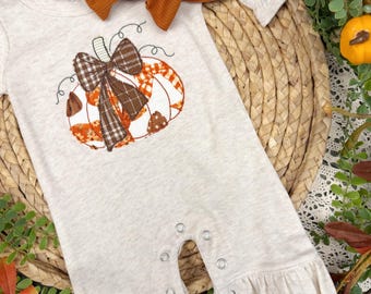 Baby Girl Fall Outfit, Cozy Pumpkin Baby Romper, Thanksgiving Baby Outfit, Autumn Baby Clothes, Pumpkin Patch Outfit