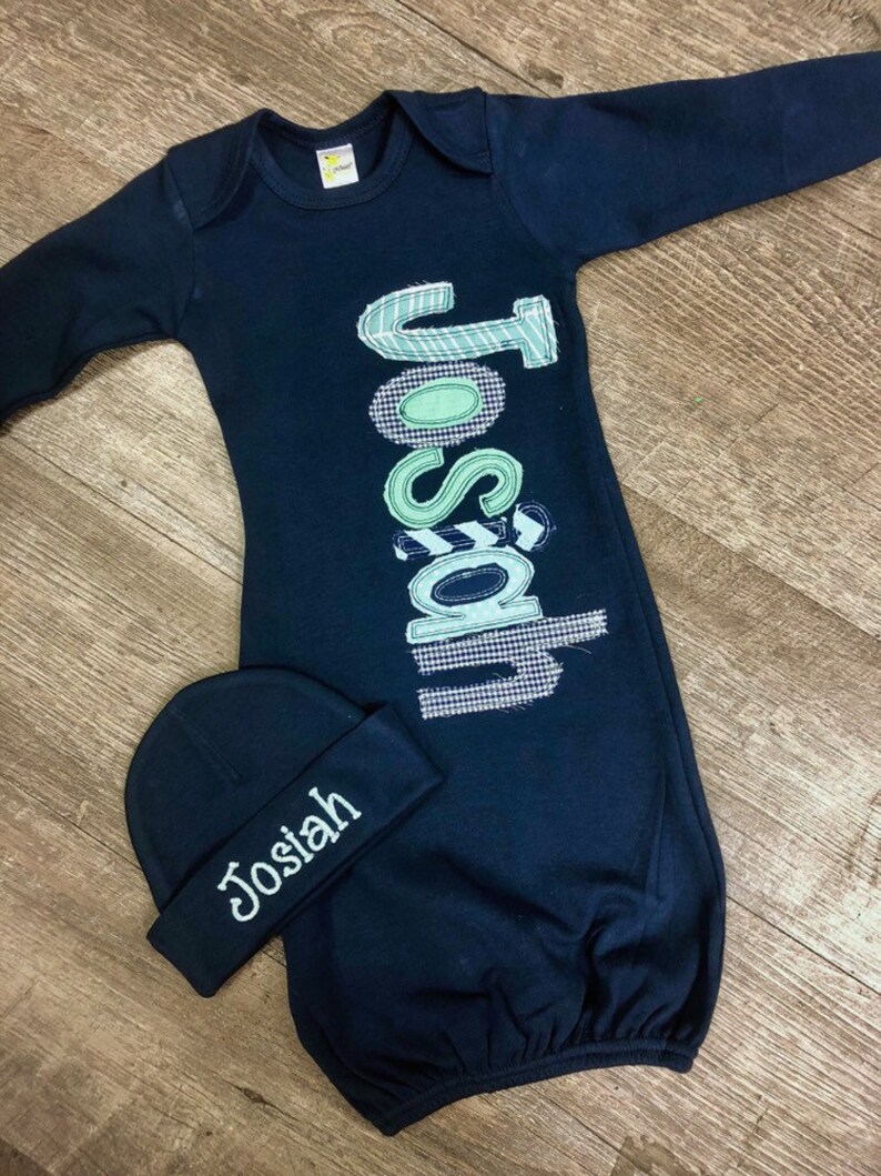 newborn gown and hat set boy